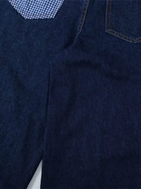 Men's Wide Leg Plaid Hem Jeans