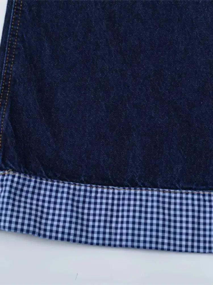 Men's Wide Leg Plaid Hem Jeans