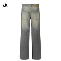 Distressed gray ombre wide leg pocketed jeans for men, stylish wide leg pocketed denim