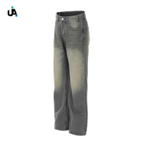 Men’s wide leg pocketed acid-wash gray denim jeans with button and zipper closure