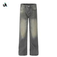 Washed gray men’s wide leg pocketed denim jeans showcasing modern wide leg design
