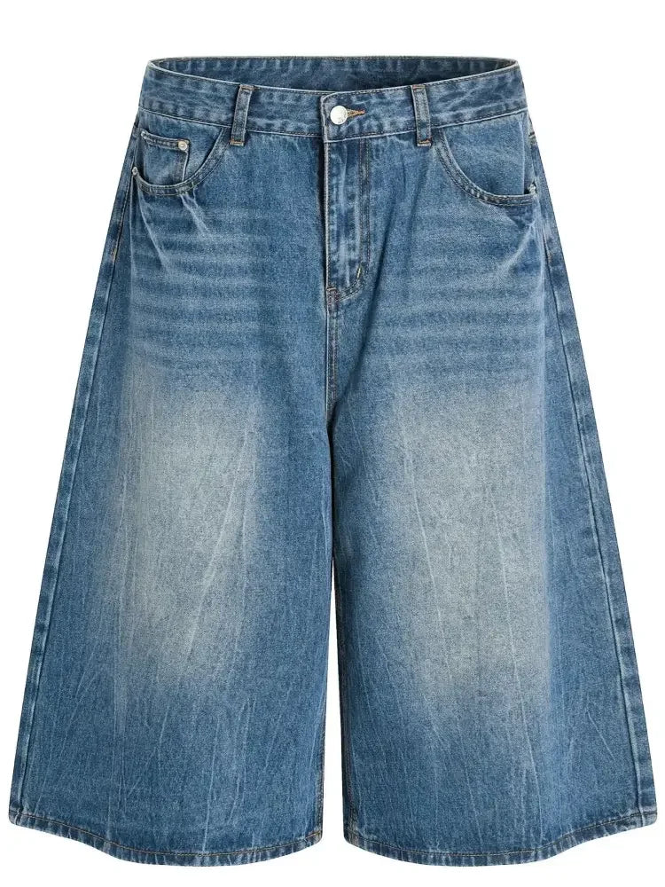 Men's Wide Leg Relaxed Fit Denim Shorts