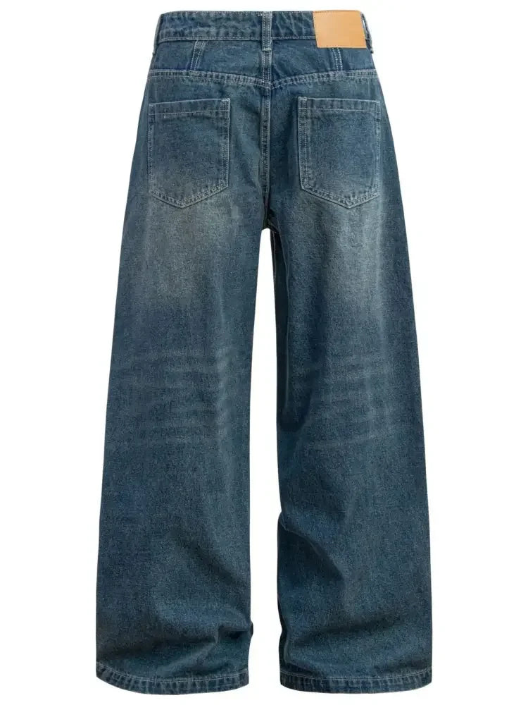 Men's Wide Leg Relaxed Fit Vintage Wash Jeans