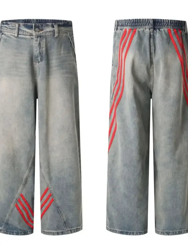 Men's Wide Leg Striped Denim Jeans