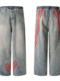Men's Wide Leg Striped Denim Jeans
