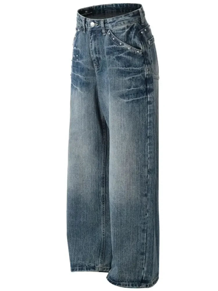 Men's Wide-Leg Vintage Wash Jeans