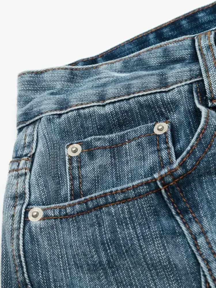 Men's Wide Leg Vintage Washed Denim Shorts