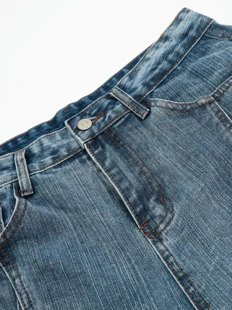 Men's Wide Leg Vintage Washed Denim Shorts