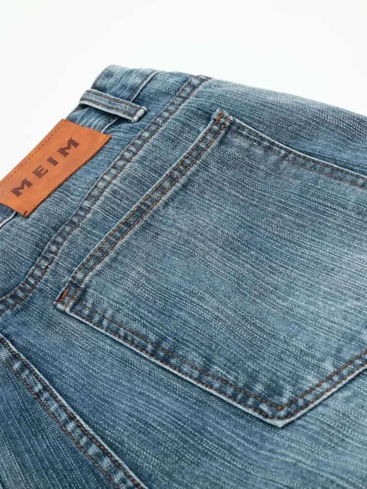 Men's Wide Leg Vintage Washed Denim Shorts