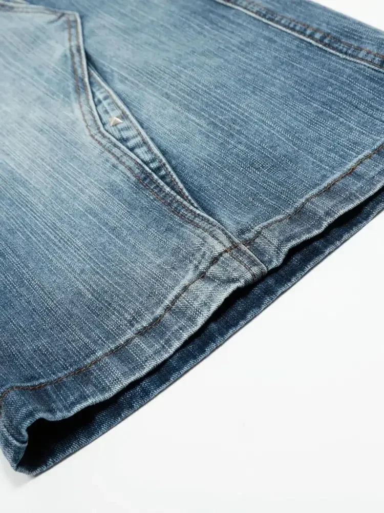 Men's Wide Leg Vintage Washed Denim Shorts
