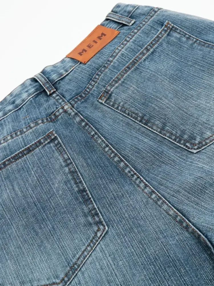 Men's Wide Leg Vintage Washed Denim Shorts
