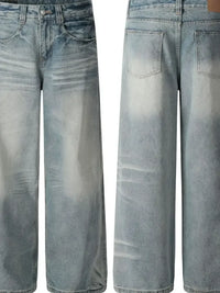 Men's Wide Leg Wash Denim Jeans