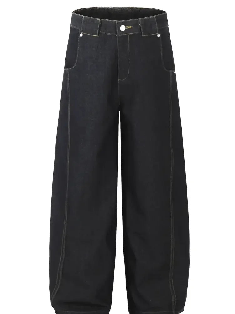 Men's Wide Leg Wash Denim Jeans