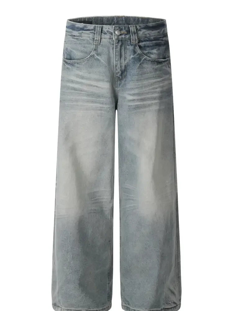 Men's Wide Leg Wash Denim Jeans