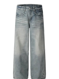 Men's Wide Leg Wash Denim Jeans