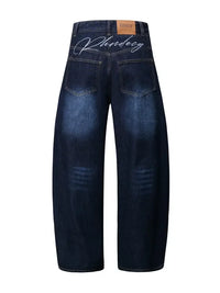 Men's Wide Leg Wash Denim Jeans with Signature Detail