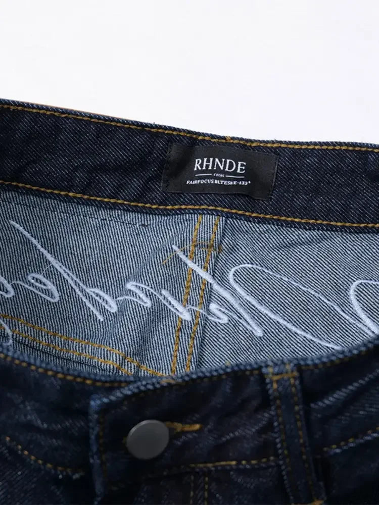 Men's Wide Leg Wash Denim Jeans with Signature Detail