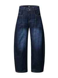 Men's Wide Leg Wash Denim Jeans with Signature Detail