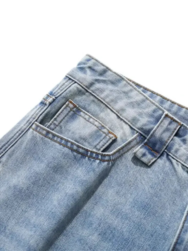 Men's Wide Leg Wash Denim Shorts