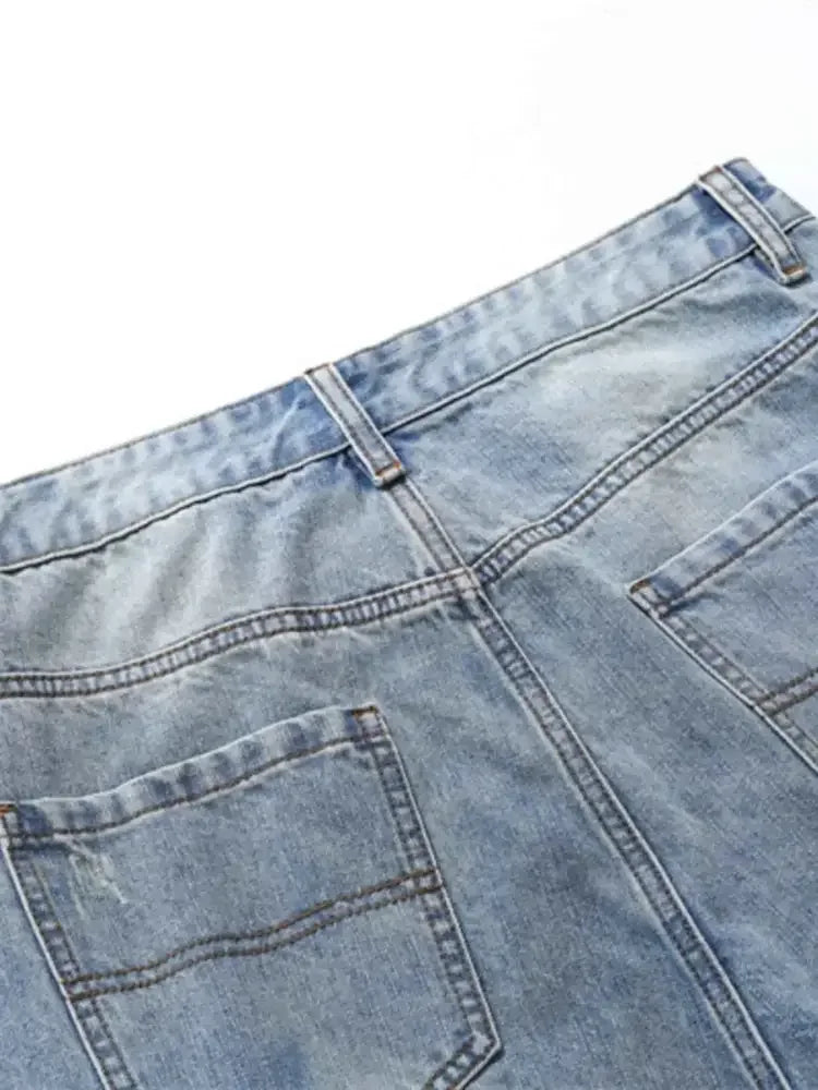 Men's Wide Leg Wash Denim Shorts