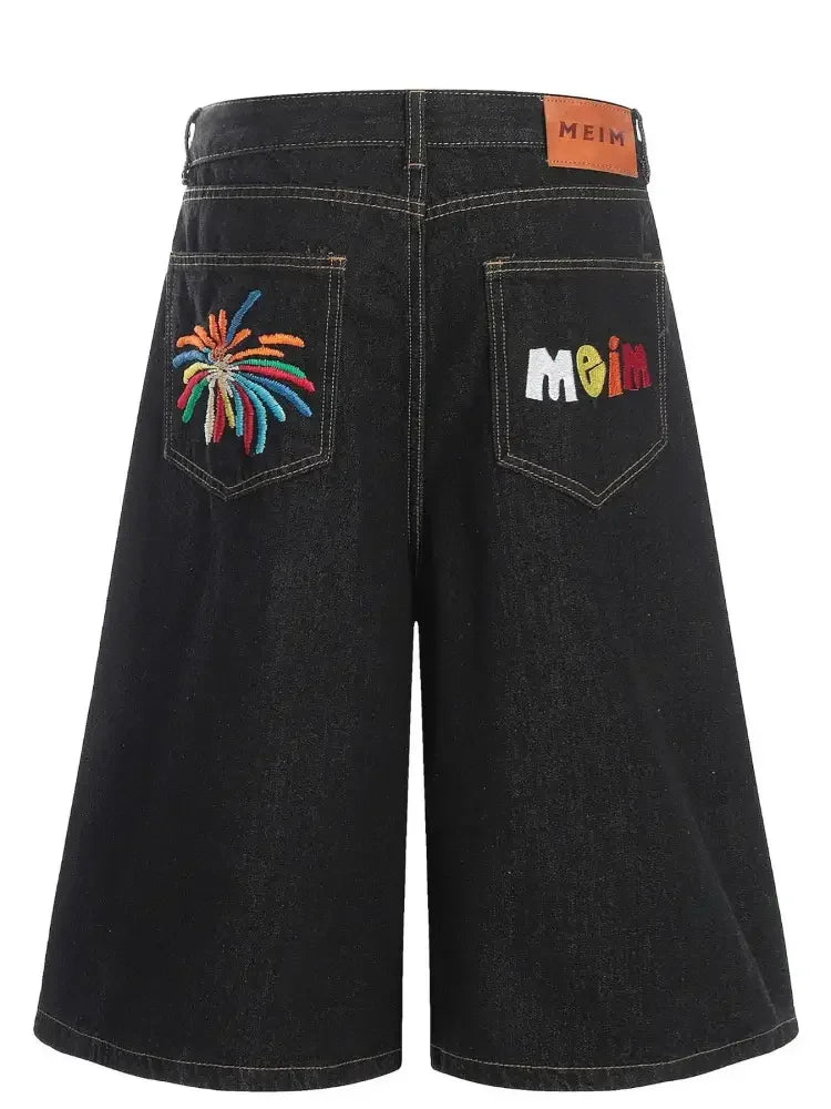 Men's Wide Leg Wash Denim Shorts