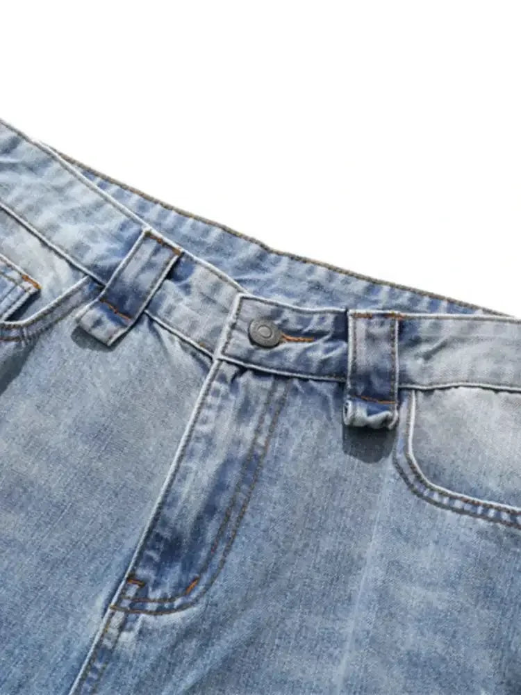 Men's Wide Leg Wash Denim Shorts