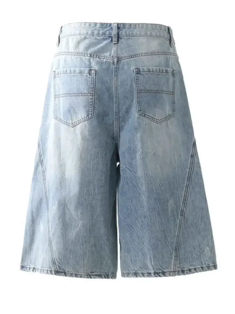 Men's Wide Leg Wash Denim Shorts