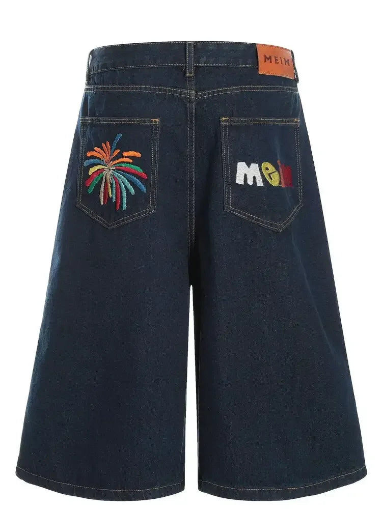 Men's Wide Leg Wash Denim Shorts