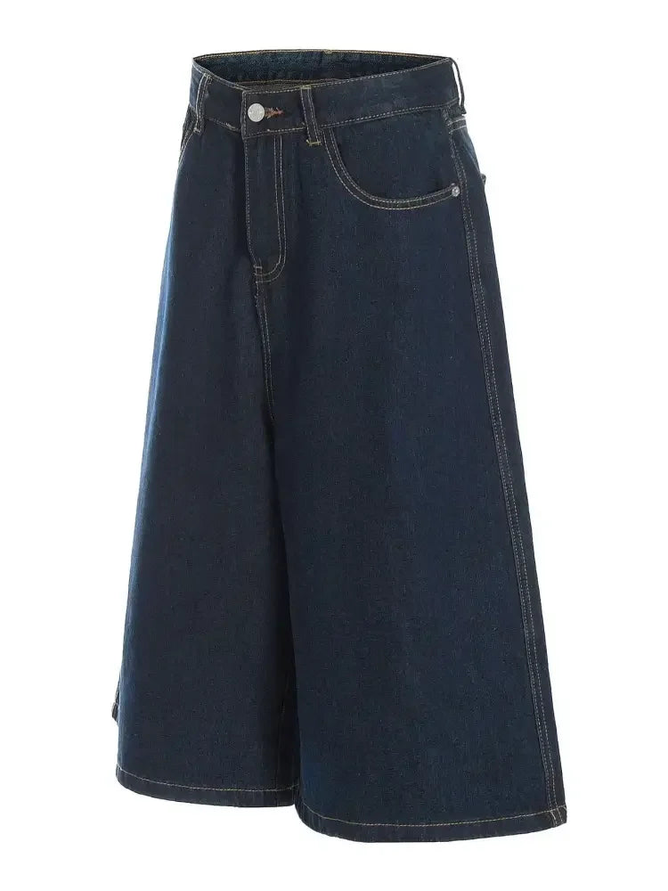 Men's Wide Leg Wash Denim Shorts