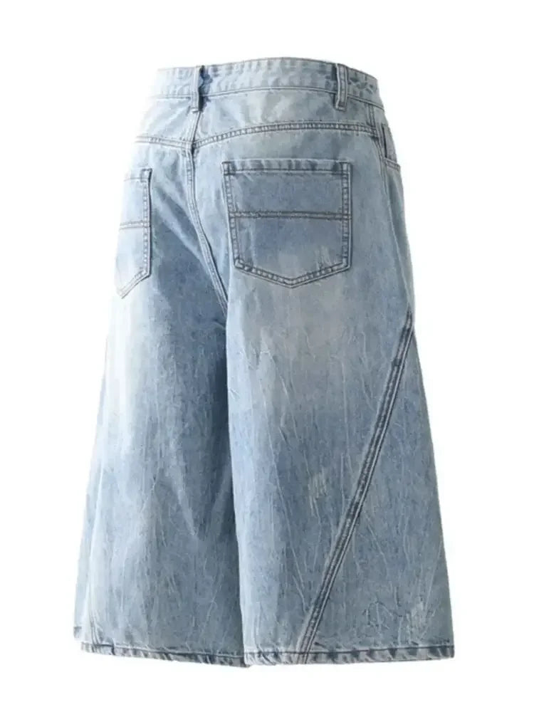 Men's Wide Leg Wash Denim Shorts