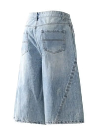 Men's Wide Leg Wash Denim Shorts