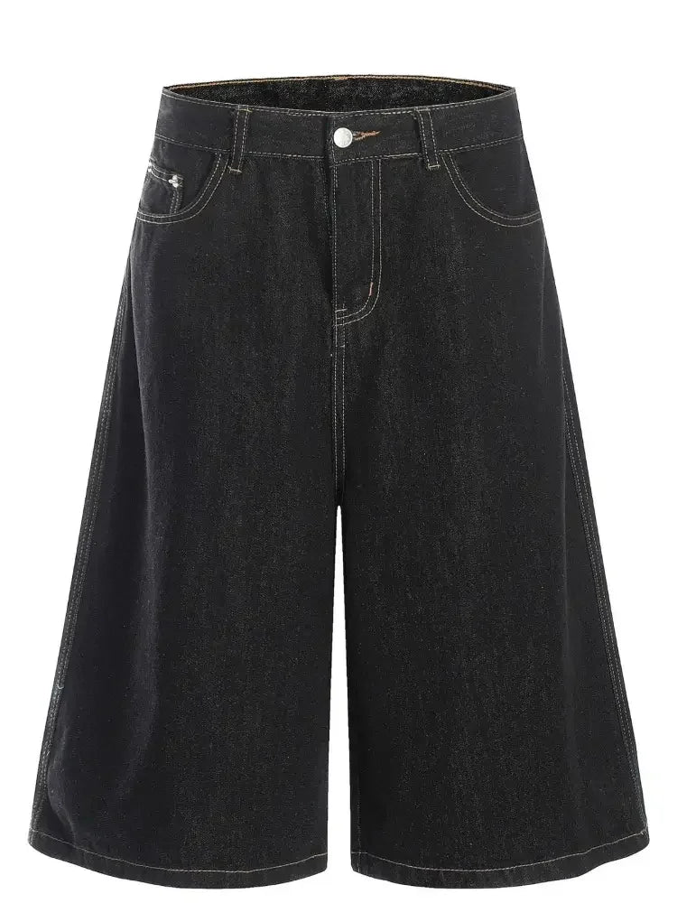 Men's Wide Leg Wash Denim Shorts