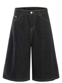 Men's Wide Leg Wash Denim Shorts