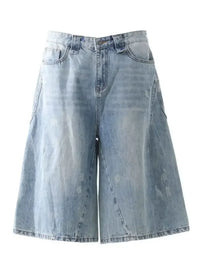 Men's Wide Leg Wash Denim Shorts