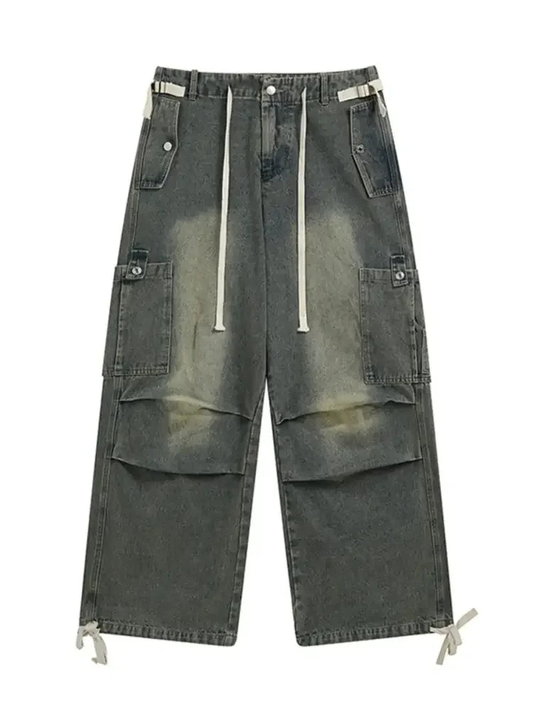 Men's Wide Leg Washed Cargo Jeans