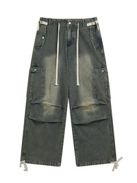 Men's Wide Leg Washed Cargo Jeans
