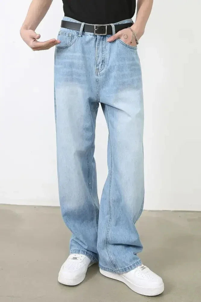 Men's Wide Straight Jeans with Pockets - Update AvenueTrendsi100400534119470100400534119470Men's Wide Straight Jeans with PocketsLight Blue
