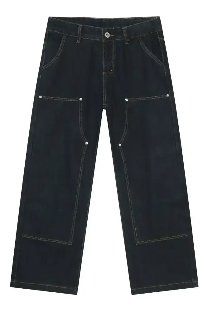 Men's Wide Straight Leg Jeans with Pockets