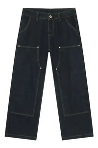 Men's Wide Straight Leg Jeans with Pockets