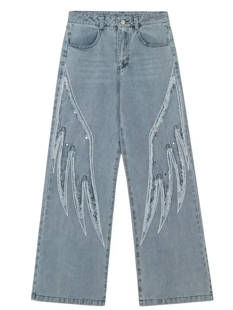 Men's Wing Print Wide Leg Jeans
