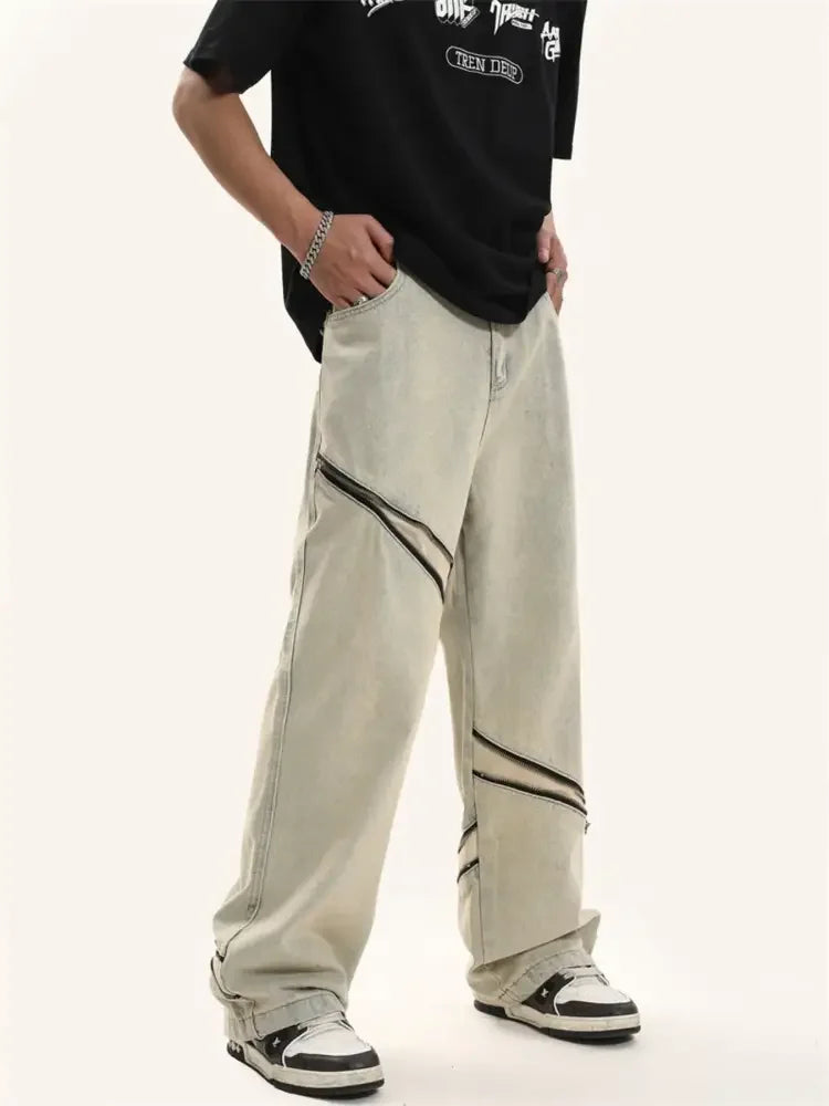 Men's Zip Detail Loose Fit Jeans