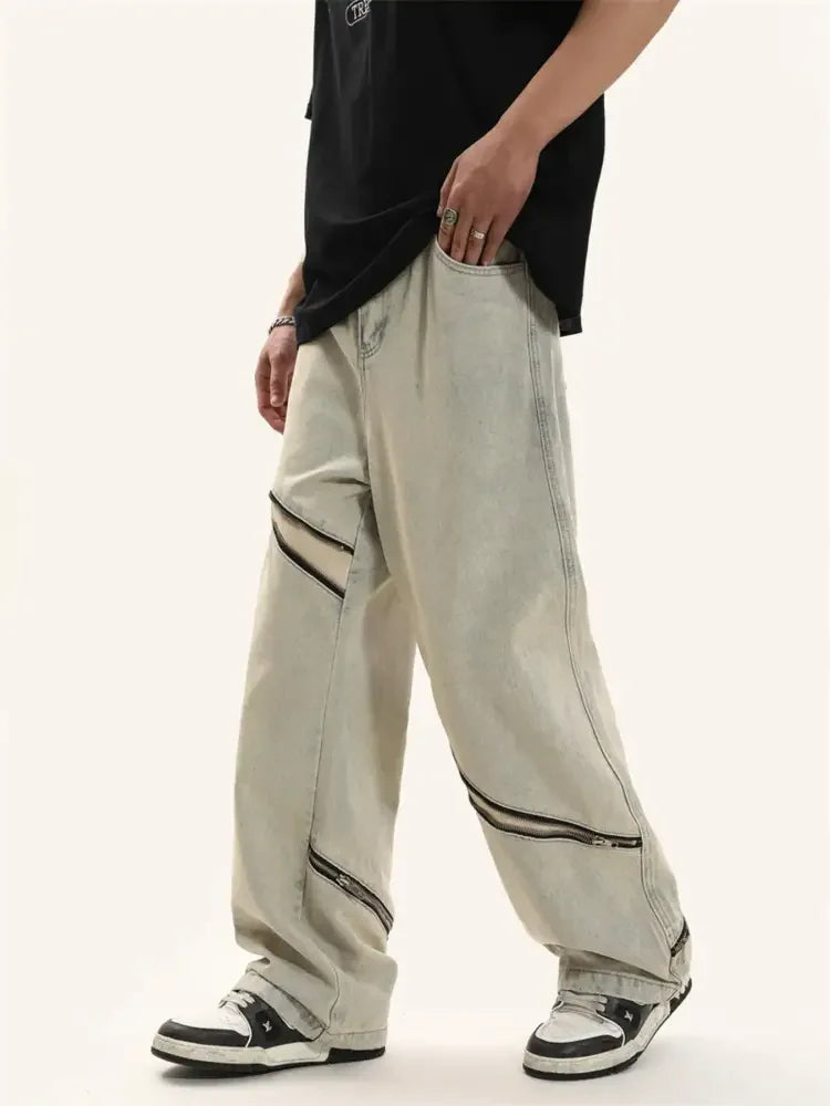 Men's Zip Detail Loose Fit Jeans