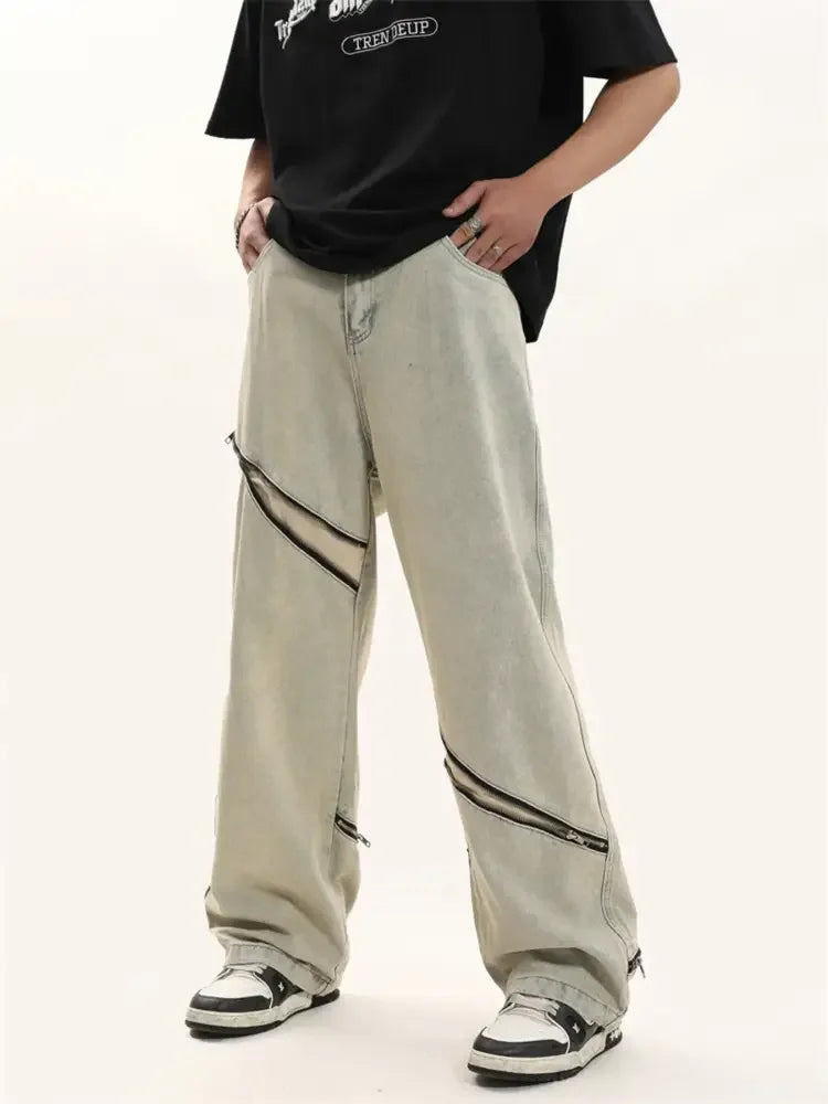 Men's Zip Detail Loose Fit Jeans