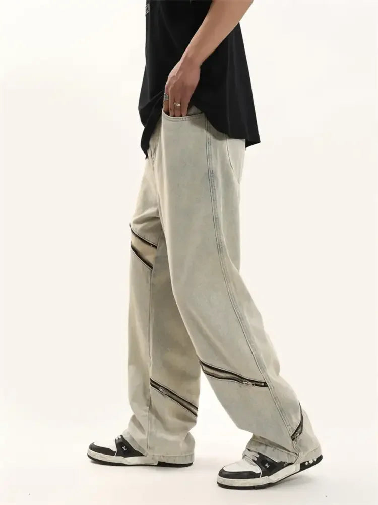 Men's Zip Detail Loose Fit Jeans