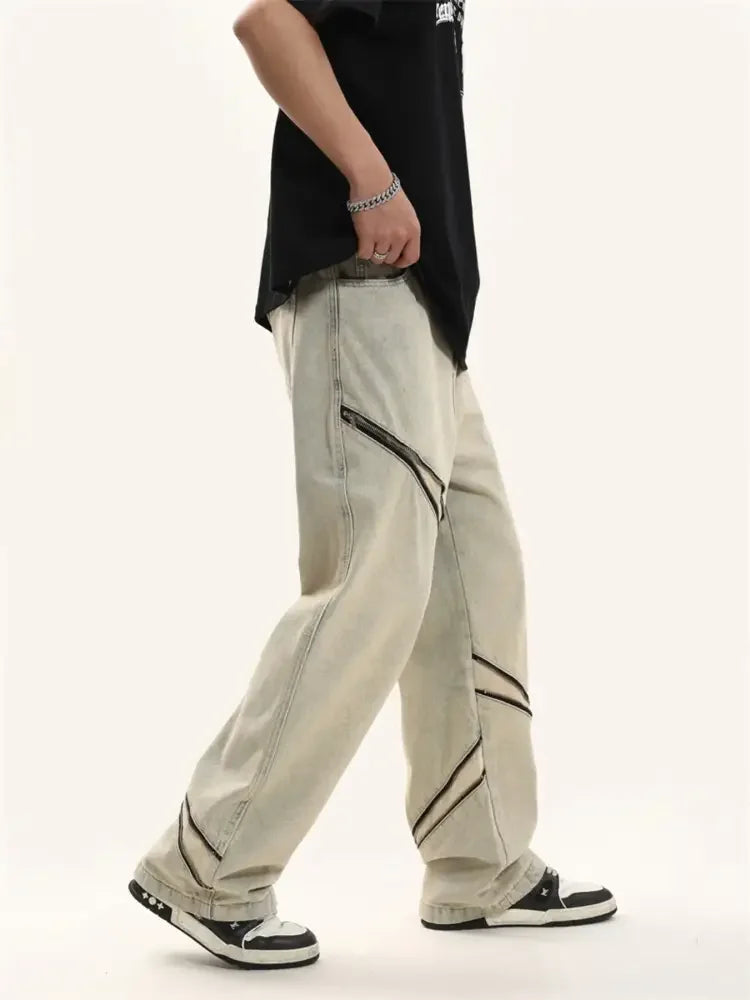 Men's Zip Detail Loose Fit Jeans