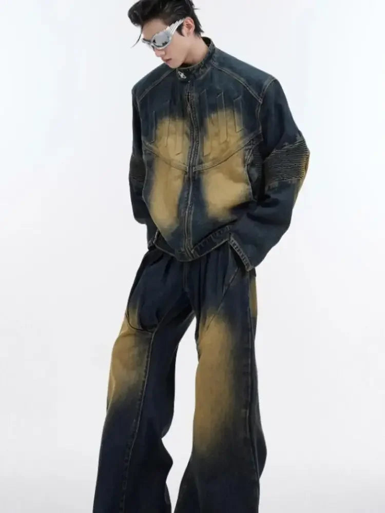 Men's Zip Up Long Sleeve Denim Jacket