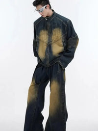 Men's Zip Up Long Sleeve Denim Jacket