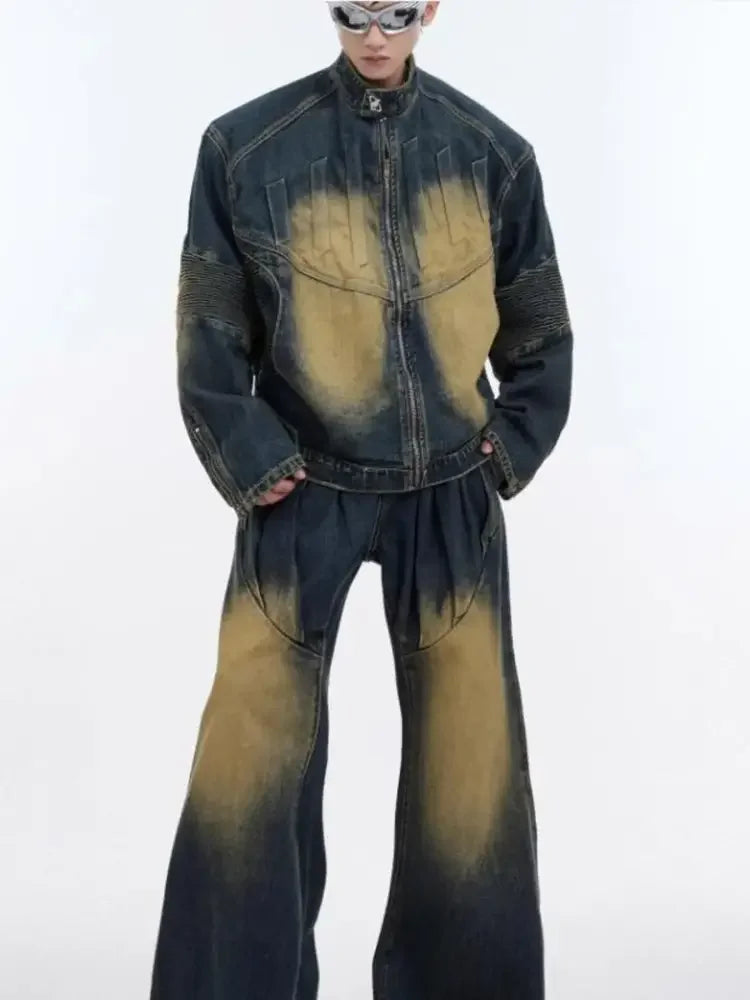 Men's Zip Up Long Sleeve Denim Jacket