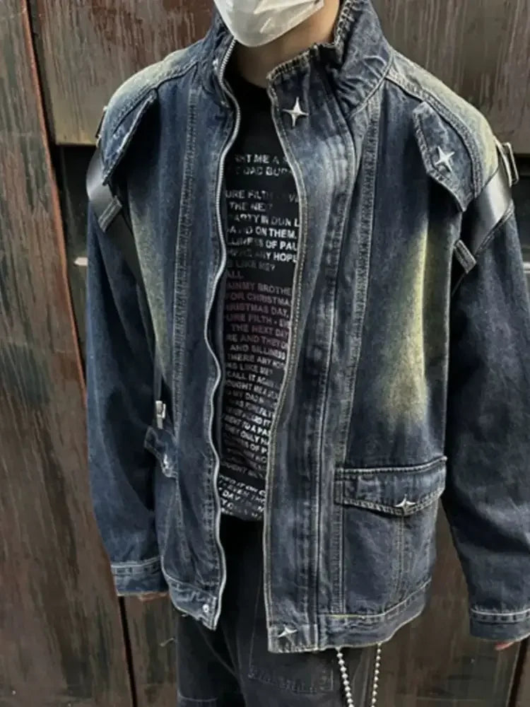 Men's Zip Up Long Sleeve Denim Jacket
