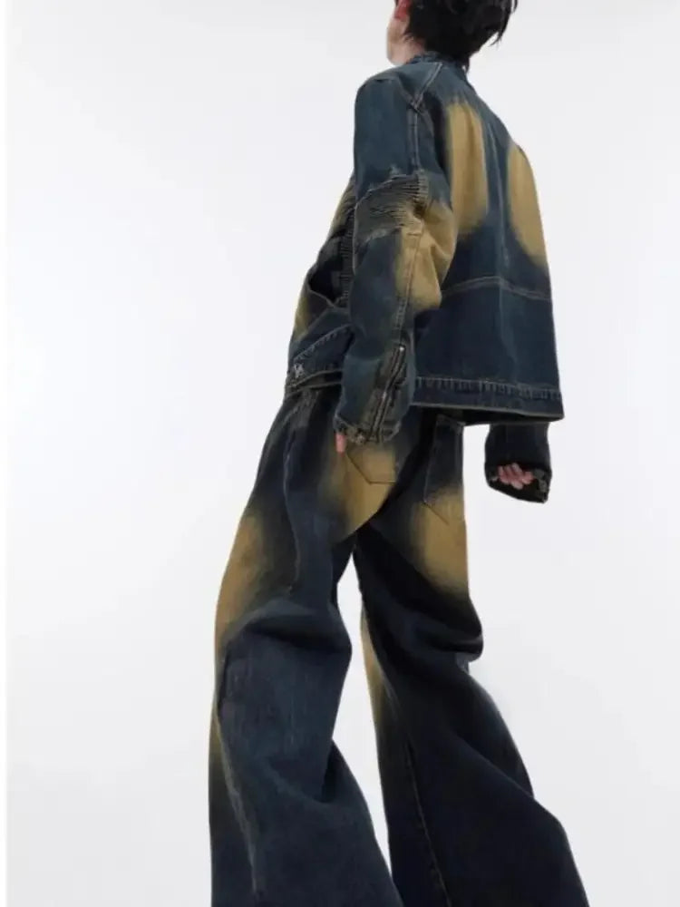 Men's Zip Up Long Sleeve Denim Jacket